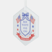 Patriottische Rode Witte & Ik Doe Bruiloftsborrel Glas Ornament (Voorkant links)