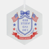 Patriottische Rode Witte & Ik Doe Bruiloftsborrel Glas Ornament (Achterkant)
