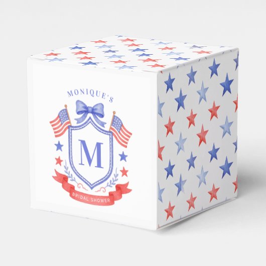 Patriottische Rode Witte & Ik Doe Monogram Bruidsd Bedankdoosjes (Voorkant Zijde)