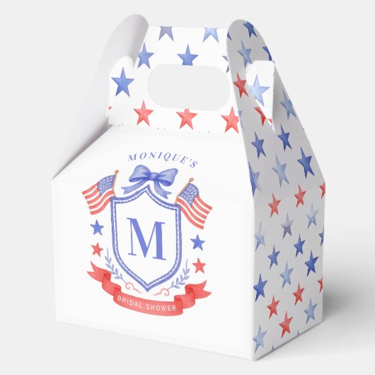 Patriottische Rode Witte & Ik Doe Monogram Bruidsd Bedankdoosjes (Voorkant)