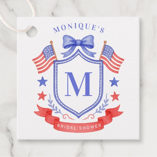 Patriottische Rode Witte & Ik Doe Monogram Bruidsd Bedankjes Labels (Voorkant)