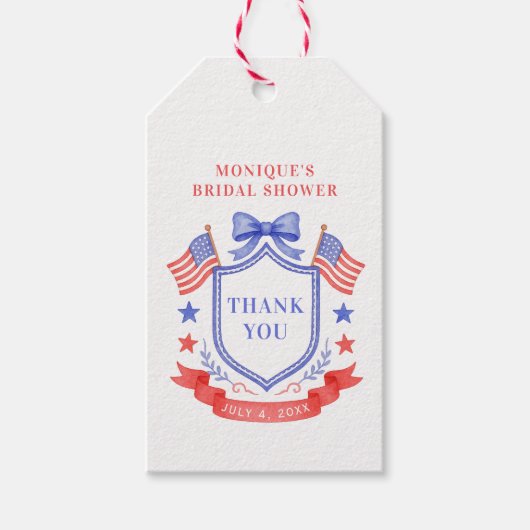 Patriottische Rode Witte & Ik Doe Monogram Bruidsd Cadeaulabel (Voorkant)