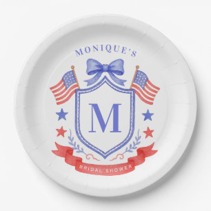 Patriottische Rode Witte & Ik Doe Monogram Bruidsd Papieren Bordje