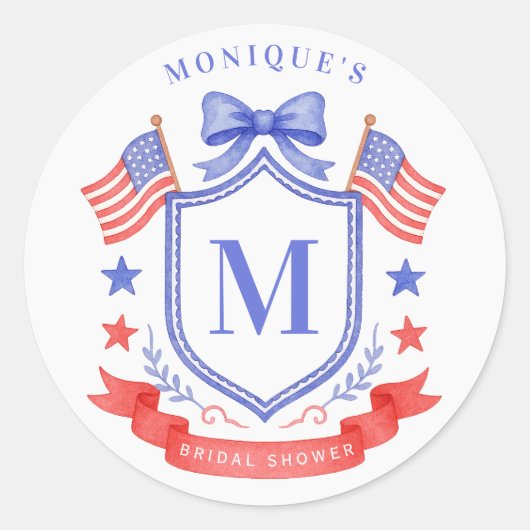 Patriottische Rode Witte & Ik Doe Monogram Bruidsd Ronde Sticker (Voorkant)