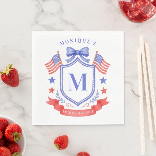 Patriottische Rode Witte & Ik Doe Monogram Bruidsd Servet (Insitu)