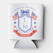 Patriottische Rode Witte & Ik Doe Monogram Huwelij Blikjeskoeler (Voorkant)