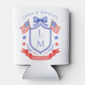 Patriottische Rode Witte & Ik Doe Monogram Huwelij Blikjeskoeler (Achterkant)
