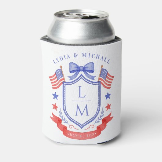 Patriottische Rode Witte & Ik Doe Monogram Huwelij Blikjeskoeler (Blikje Achterkant)