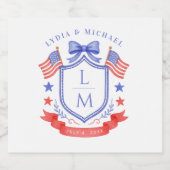 Patriottische Rode Witte & Ik Doe Monogram Trouwda Sparkling Wijnetiket (Enkel label)