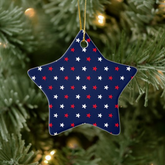 Patriottische rode witte marineblauw kerststerren keramisch ornament (Boom)