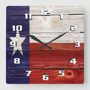 Patriottische roestige Texas vlag op houtstructuur Vierkante Klok