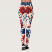 Patriottische Rood Blauw Wit Bloem (10) Leggings (Achterkant)