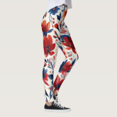 Patriottische Rood Blauw Wit Bloem (10) Leggings (Rechts)