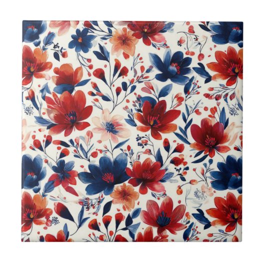 Patriottische Rood Blauw Wit Bloem (10) Tegeltje (Voorkant)