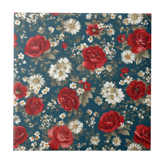 Patriottische Rood Blauw Wit Bloem (11) Tegeltje (Voorkant)