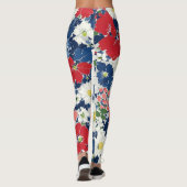 Patriottische Rood Blauw Wit Bloem (3) Leggings (Achterkant)