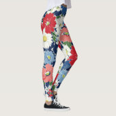 Patriottische Rood Blauw Wit Bloem (3) Leggings (Rechts)