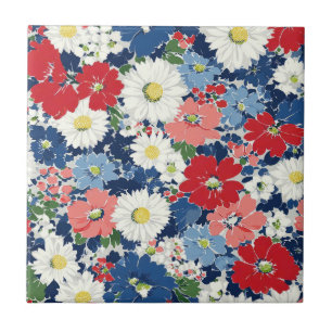 Patriottische Rood Blauw Wit Bloem (3) Tegeltje