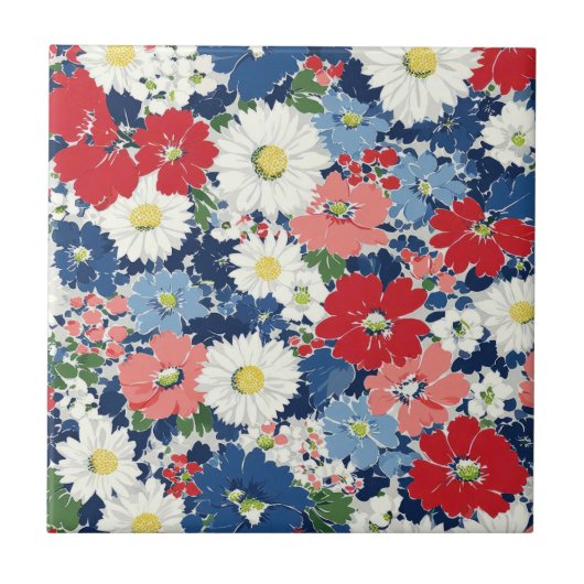 Patriottische Rood Blauw Wit Bloem (3) Tegeltje (Voorkant)