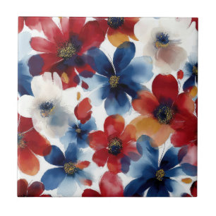 Patriottische Rood Blauw Wit Bloem (5) Tegeltje