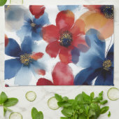 Patriottische Rood Blauw Wit Bloem (5) Theedoek (Gevouwen)