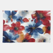 Patriottische Rood Blauw Wit Bloem (5) Theedoek (Horizontaal)