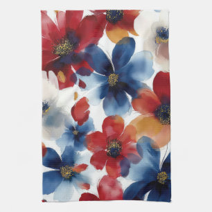 Patriottische Rood Blauw Wit Bloem (5) Theedoek