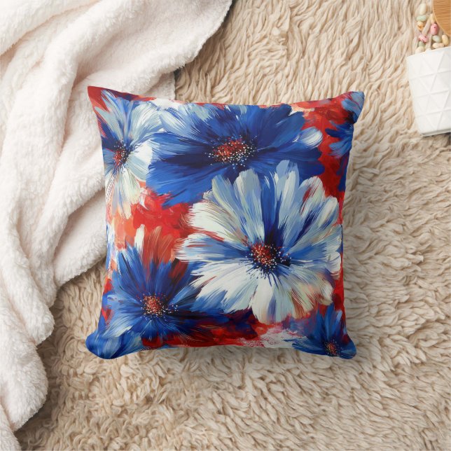 Patriottische Rood Blauw Wit Bloem (6) Kussen (Deken)
