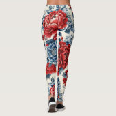 Patriottische Rood Blauw Wit Bloem (7) Leggings (Achterkant)