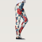 Patriottische Rood Blauw Wit Bloem (7) Leggings (Rechts)