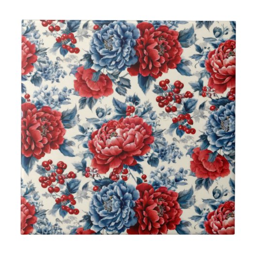 Patriottische Rood Blauw Wit Bloem (7) Tegeltje (Voorkant)
