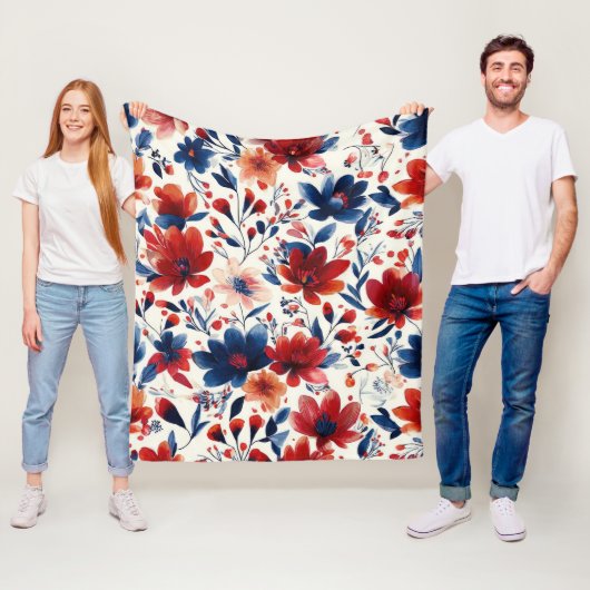 Patriottische Rood Blauw Wit Bloemstuk (10) Fleece Deken (In situ)