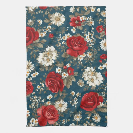 Patriottische Rood Blauw Wit Bloemstuk (11) Theedoek (Verticaal)