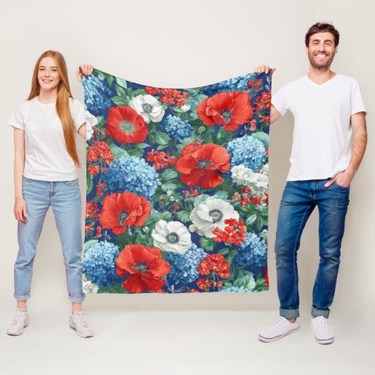 Patriottische Rood Blauw Wit Bloemstuk (1) Fleece Deken (In situ)