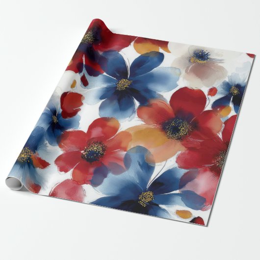 Patriottische Rood Blauw Wit Bloemstuk (5) Cadeaupapier (Uitgerold)