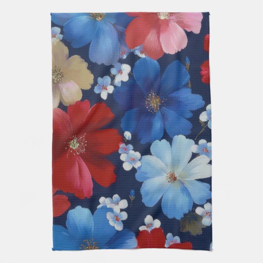 Patriottische Rood Blauw Wit Bloemstuk (9) Theedoek (Verticaal)