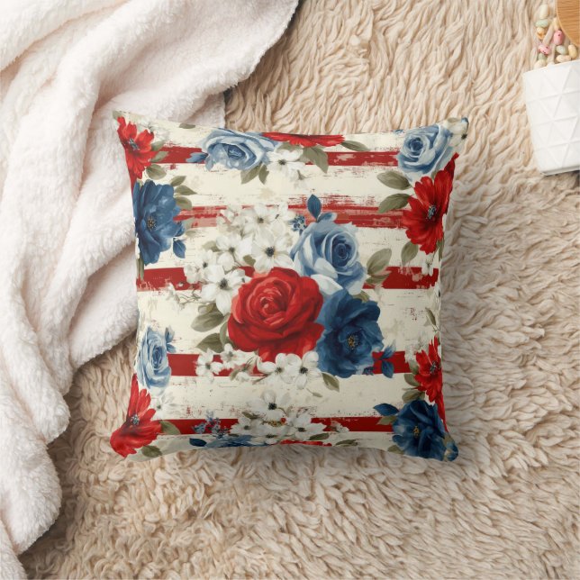Patriottische Rood Blauw Witte Bloem (2) Kussen (Deken)