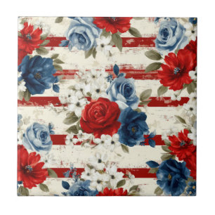 Patriottische Rood Blauw Witte Bloem (2) Tegeltje