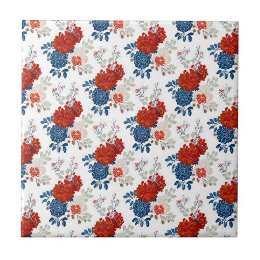 Patriottische Rood Blauw Witte Bloem (4) Tegeltje (Voorkant)