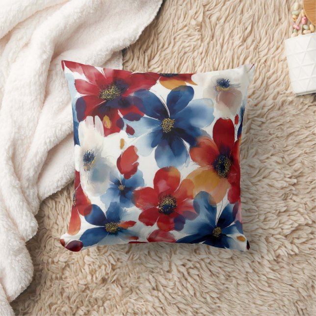 Patriottische Rood Blauw Witte Bloem (5) Kussen (Deken)
