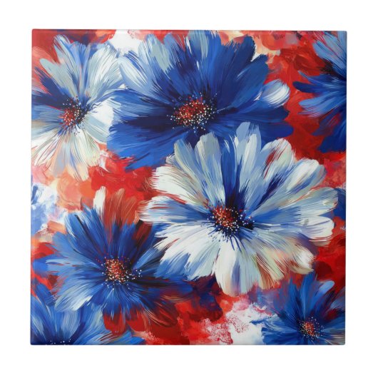 Patriottische Rood Blauw Witte Bloem (6) Tegeltje (Voorkant)