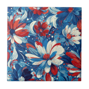 Patriottische Rood Blauw Witte Bloem (8) Tegeltje