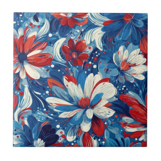 Patriottische Rood Blauw Witte Bloem (8) Tegeltje (Voorkant)