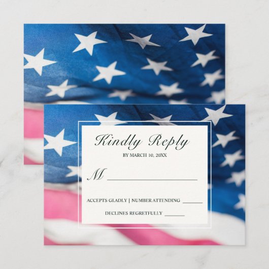 Patriottische Rood Wit Blauw Amerikaans Vlag Bruil RSVP Kaartje (Voorkant / Achterkant)