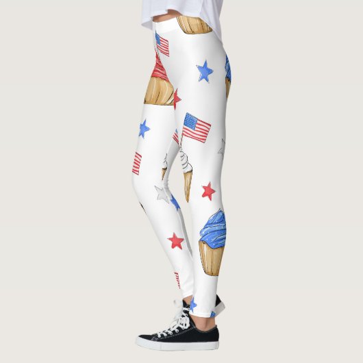 Patriottische Rood Wit Blauw Cupcake Vlag Ster Wor Leggings (Links)
