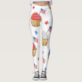 Patriottische Rood Wit Blauw Cupcake Vlag Ster Wor Leggings (Voorkant)