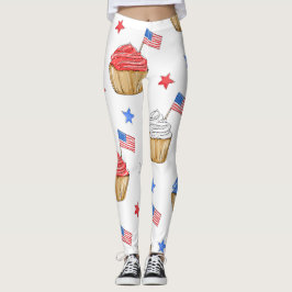 Patriottische Rood Wit Blauw Cupcake Vlag Ster Wor Leggings