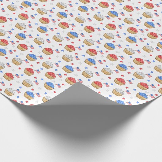 Patriottische Rood Wit Blauw Cupcake Vlag Sterren Cadeaupapier (Hoek)
