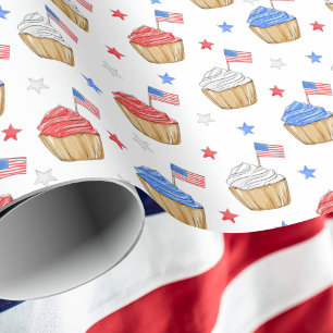 Patriottische Rood Wit Blauw Cupcake Vlag Sterren Cadeaupapier