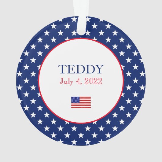 Patriottische Rood Wit Blauw Fotonaam DATUM Aanden Ornament (achterkant)